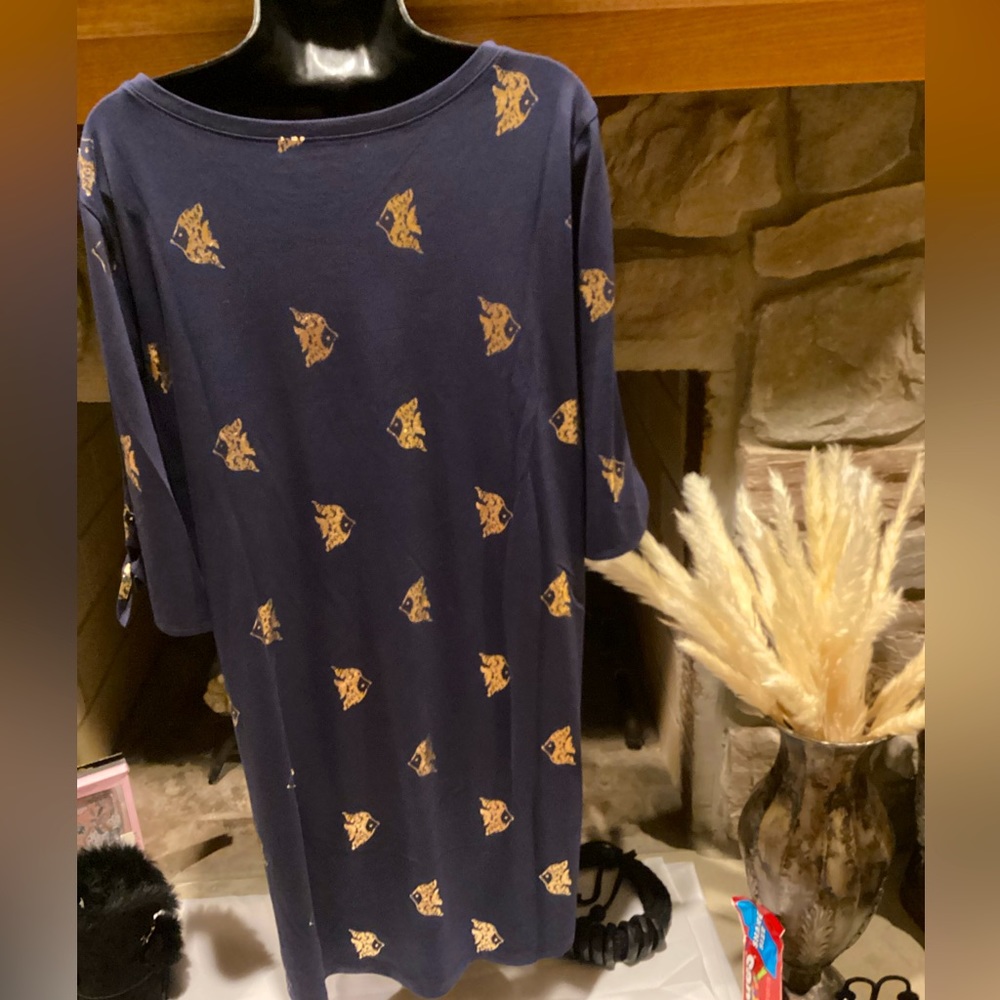 Lilly Pulitzer Preston Navy gold Foil fish design tee shirt dress Sz. XL - Picture 7 of 16